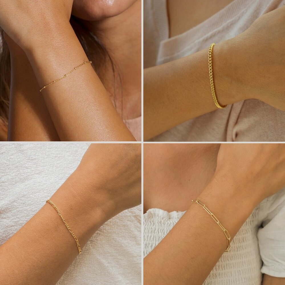 Women's 5Pcs Gold Bracelets for Waterproof, 14K Gold Plated Jewelry Sets Trendy - Picture 5 of 8